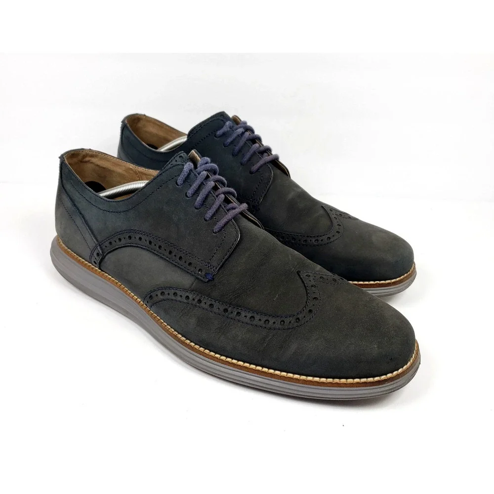 Cole Haan Original Grand Mens Size 13 Blue Leather Dress Wingtip Oxfords Shoes